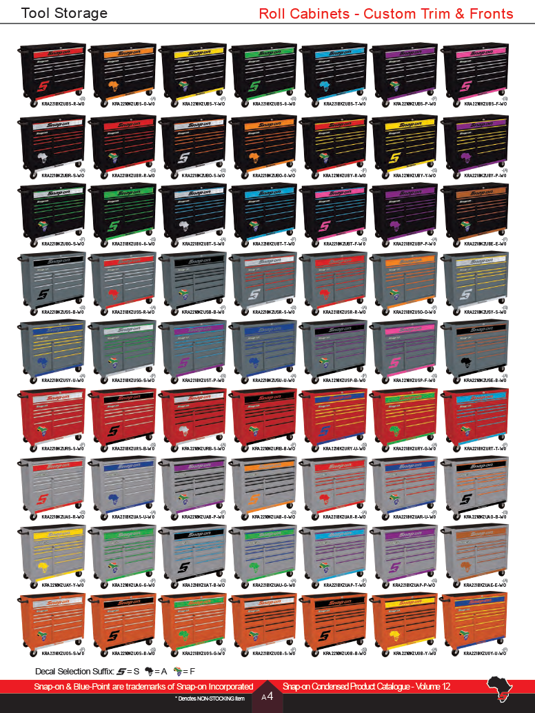 Snap-on Africa Roll Cabinets: Custom Trim & Fronts Catalogue